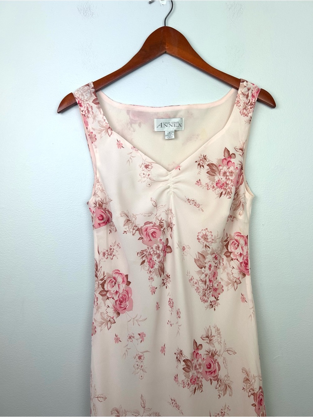 Casual corner annex vintage sleeveless midi  dress 8 floral Blush pink V-Neck - Picture 4 of 11